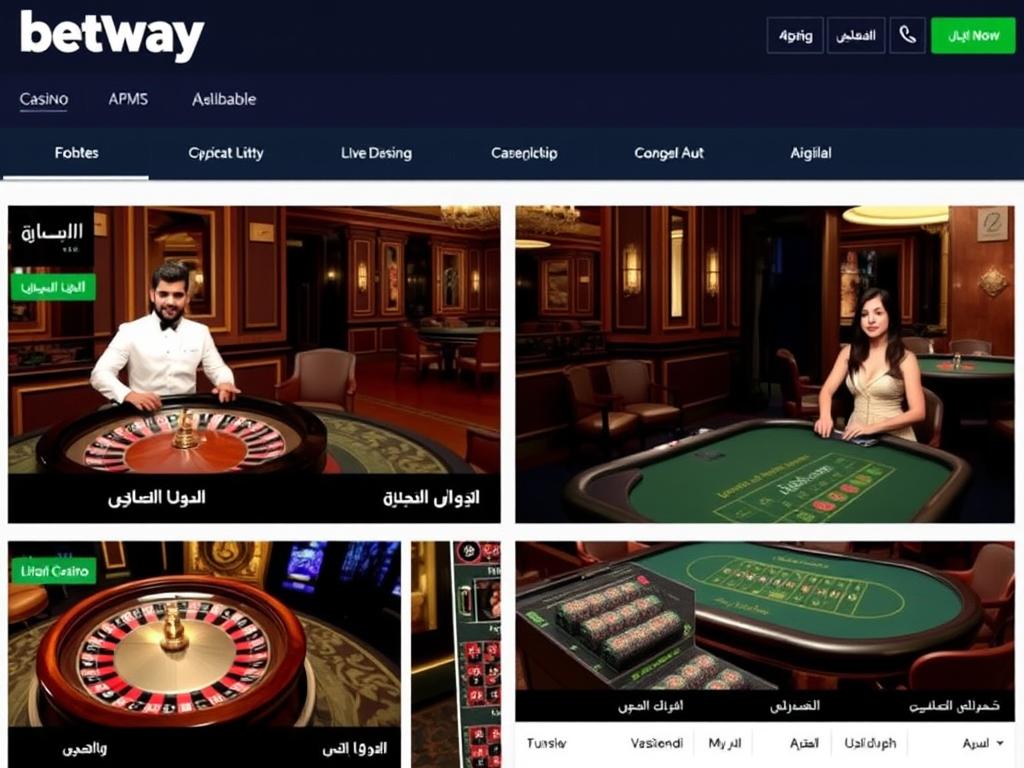 قسم الكازينو المباشر في Betway يعرض طاولات مع موزعين يتحدثون العربية قسم الكازينو المباشر في Betway يعرض طاولات مع موزعين يتحدثون العربية