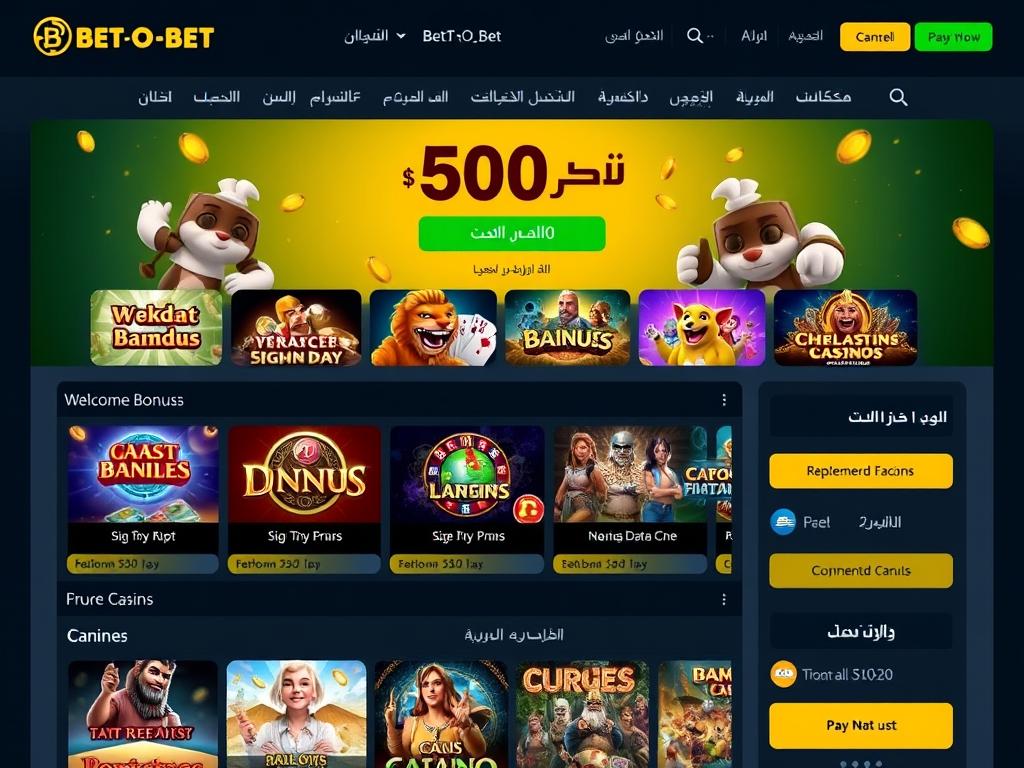 واجهة كازينو Bet O Bet باللغة العربية تعرض ألعاب متنوعة ومكافآت واجهة كازينو Bet O Bet باللغة العربية تعرض ألعاب متنوعة ومكافآت