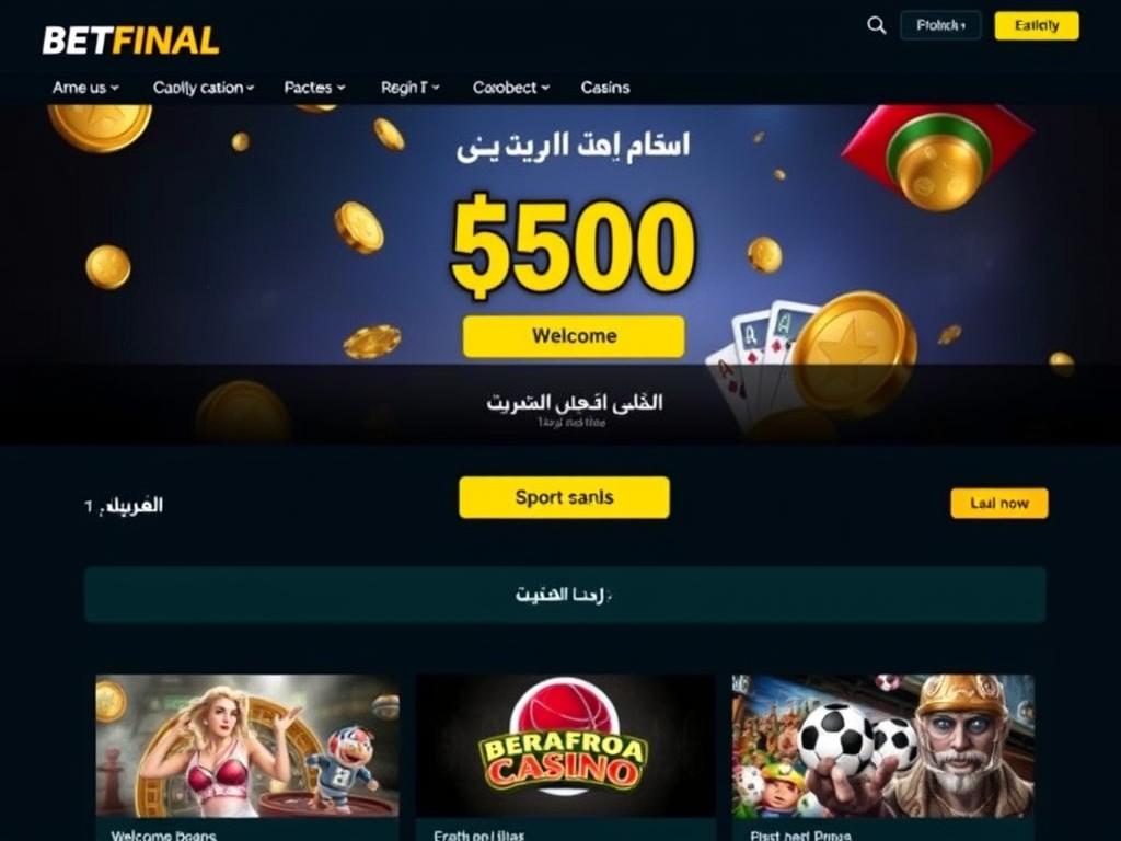 واجهة كازينو Betfinal باللغة العربية تعرض ألعاب الكازينو والمراهنات الرياضية واجهة كازينو Betfinal باللغة العربية تعرض ألعاب الكازينو والمراهنات الرياضية